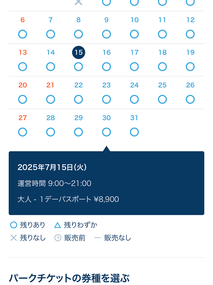 東京ディズニーリゾート公式サイトチケット購入手順10